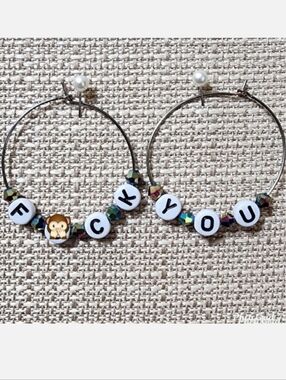 Swear word naughty hoop earrings F*ck You beaded swear word earrings NWT